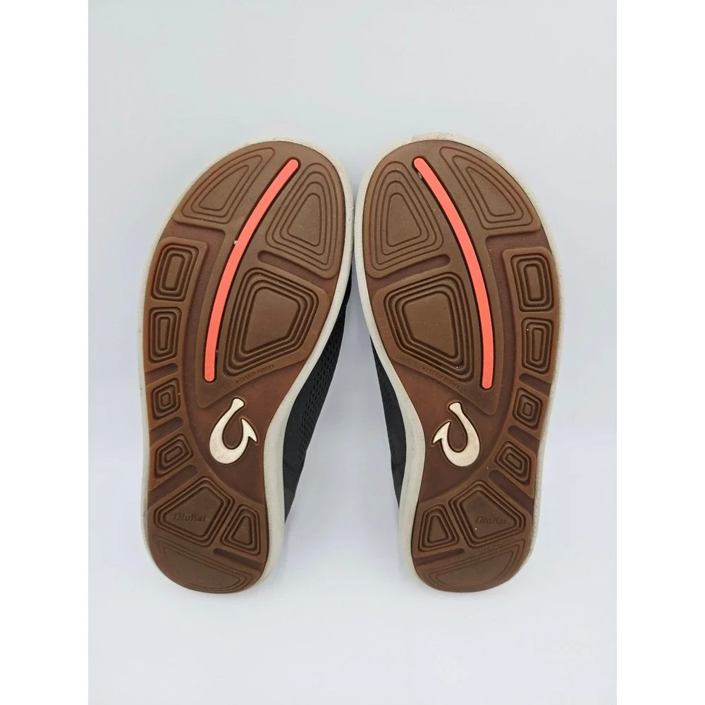 OluKai Moku Pae Mens 9 Charcoal Gray Orange Mesh Boat Shoes Sneakers 10472-4EKZ